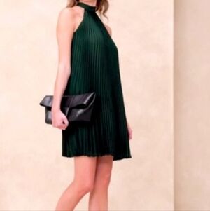 Banana Republic Green Pleated Halter Mini Shift Holiday Dress, Size 18